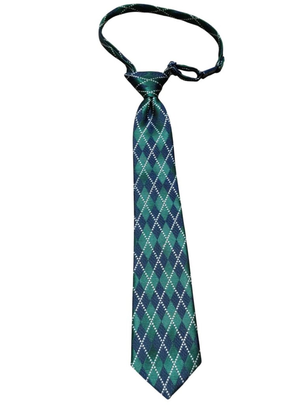 The Children's Place Tie Sz 4-7 Green Navy Argyle Adjustable Zip Pre-Tied Dress